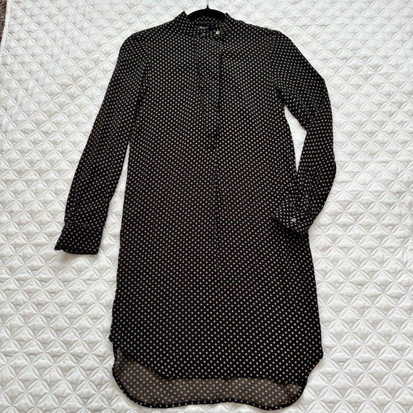 Madewell Dresses & Skirts - Madewell Black Tan Polka Dot Long Sleeve Tunic Shirt Dress Size XXS